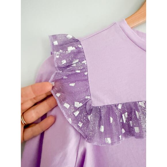 Crewcuts Factory | NWOT Girls' Long-sleeve ruffle tee in Purple | Sz L 10-12 - Picture 5 of 11